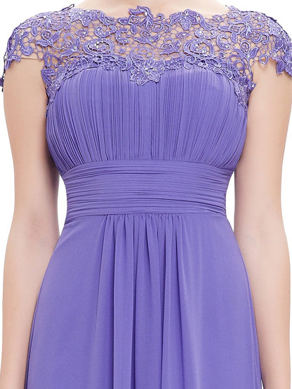 Lacey Neckline Open Back Evening Gown with Ruched Bust