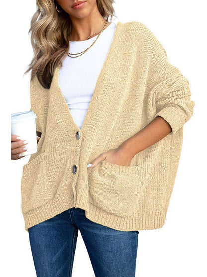 Ladies Knit Long Sleeve Cardigan and Sweater in Solid Color