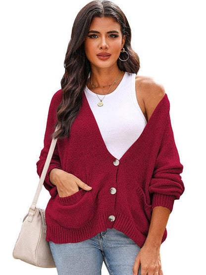 Ladies Knit Long Sleeve Cardigan and Sweater in Solid Color