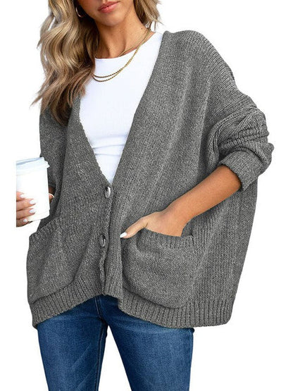 Ladies Knit Long Sleeve Cardigan and Sweater in Solid Color