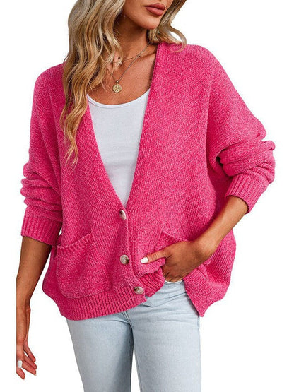 Ladies Knit Long Sleeve Cardigan and Sweater in Solid Color