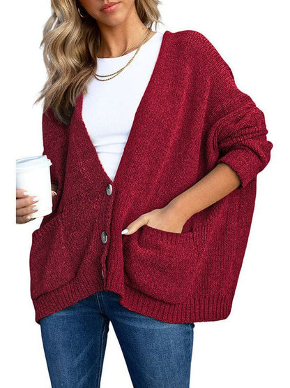 Ladies Knit Long Sleeve Cardigan and Sweater in Solid Color
