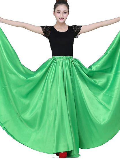 Flamenco Dress Spain Latin Ballroom Dance Skirts Gore Women's Performance Natural Matte Satin - LuckyFash™