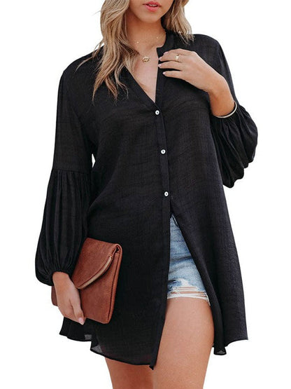 Lantern Sleeve Loose Fit Shirt Jacket for Women