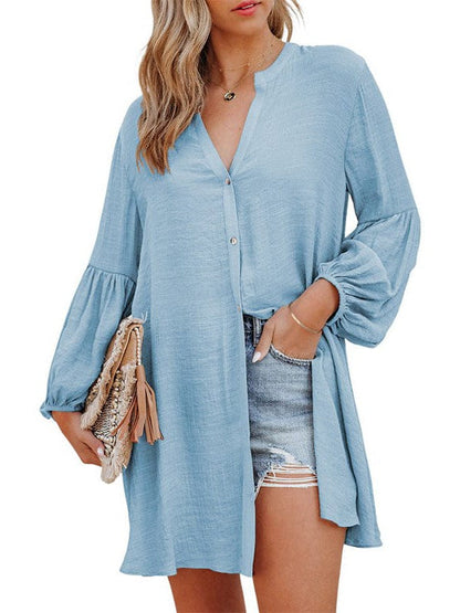 Lantern Sleeve Loose Fit Shirt Jacket for Women