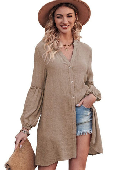 Lantern Sleeve Loose Fit Shirt Jacket for Women
