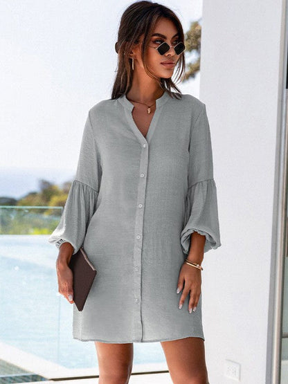 Lantern Sleeve Loose Fit Shirt Jacket for Women
