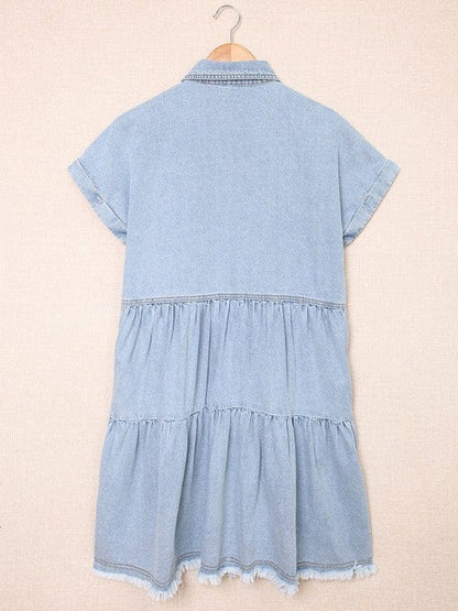 Lapel Button Pocket Denim Shirt Dress