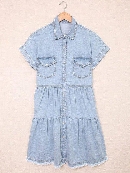 Lapel Button Pocket Denim Shirt Dress