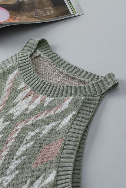 Laurel Green Aztec Print Sleeveless Knit Sweater Tank