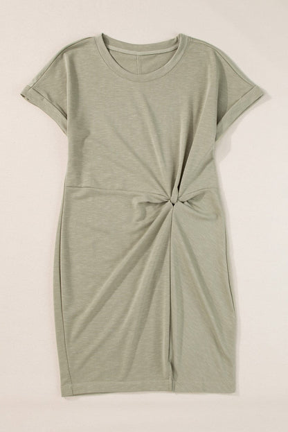 Laurel Green Twist Sleeve Mini T-Shirt Dress