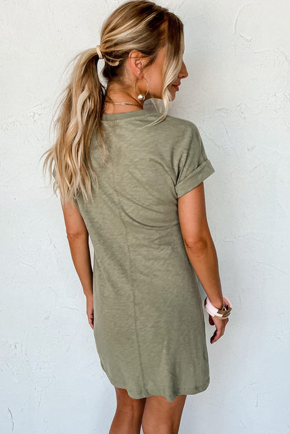 Laurel Green Twist Sleeve Mini T-Shirt Dress