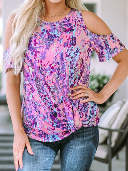 Lavender Blossom Cold Shoulder Floral Blouse