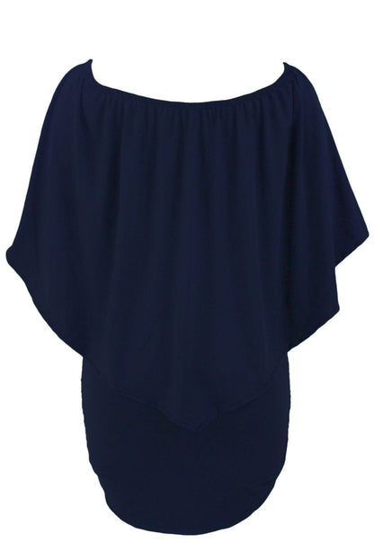 Layered Dark Blue Mini Poncho Dress with Versatile Styling Options