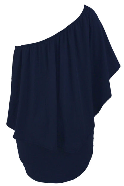Layered Dark Blue Mini Poncho Dress with Versatile Styling Options