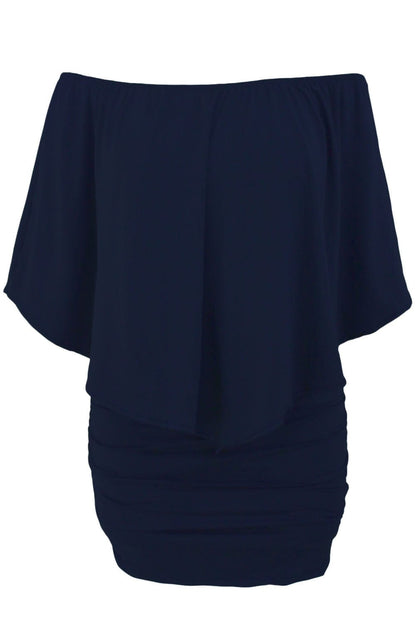 Layered Dark Blue Mini Poncho Dress with Versatile Styling Options