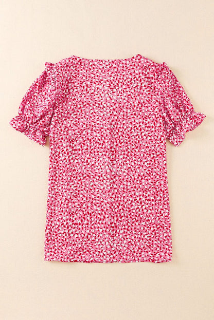 Layered Plaid Short Sleeve V-Neck Lotus Leaf Blouses