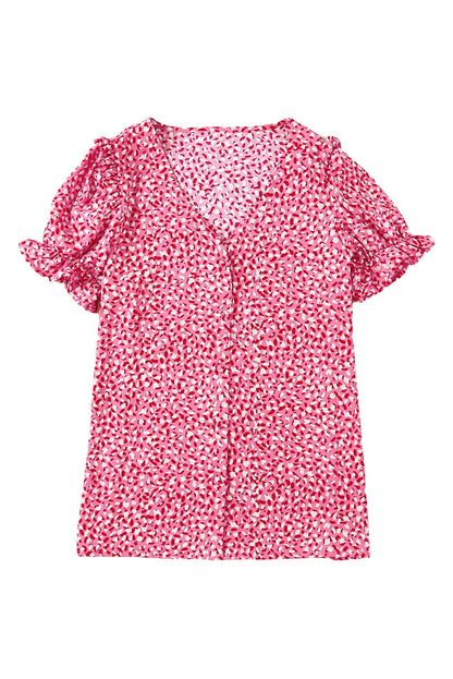 Layered Plaid Short Sleeve V-Neck Lotus Leaf Blouses