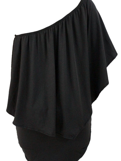 Layered Ruffle Black Mini Poncho Dress