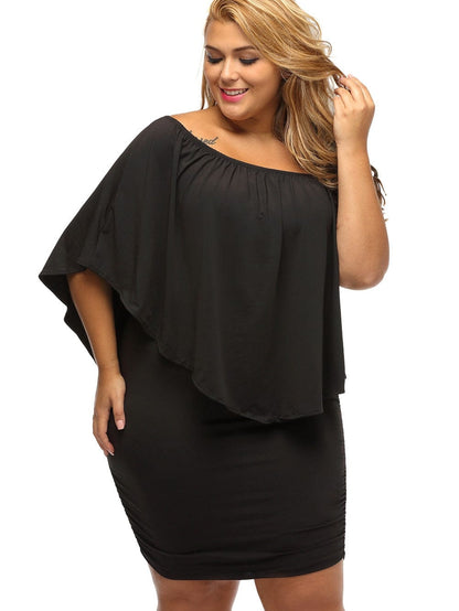 Layered Ruffle Black Mini Poncho Dress