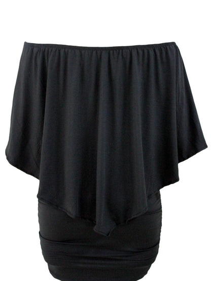Layered Ruffle Black Mini Poncho Dress