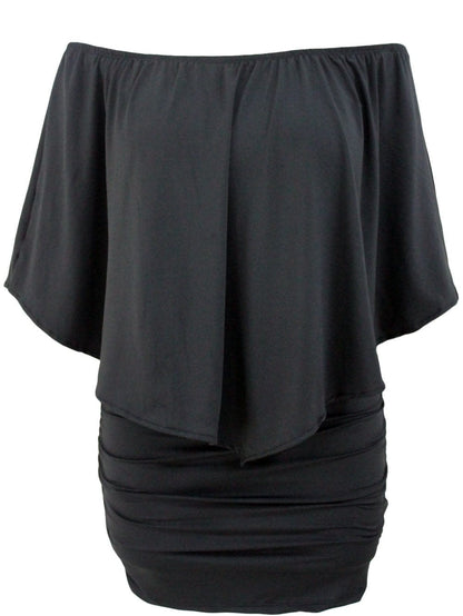 Layered Ruffle Black Mini Poncho Dress