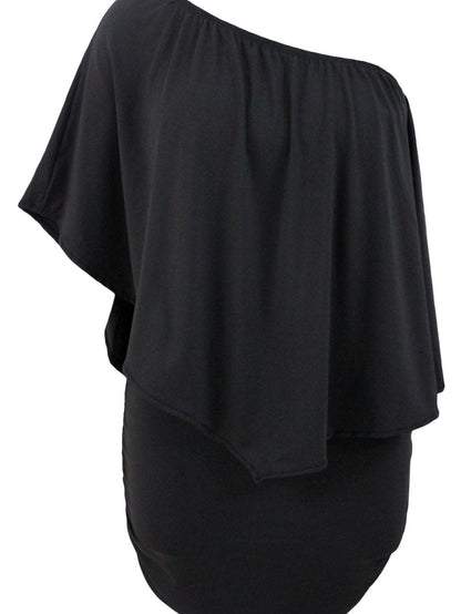 Layered Ruffle Black Mini Poncho Dress