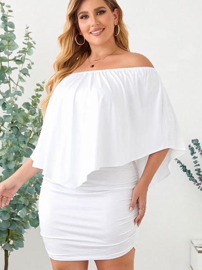 Layered Ruffle White Mini Poncho Dress