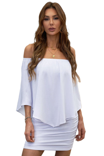 Layered White Poncho Mini Dress with Versatile Styling