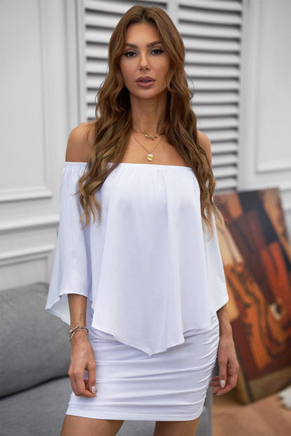 Layered White Poncho Mini Dress with Versatile Styling