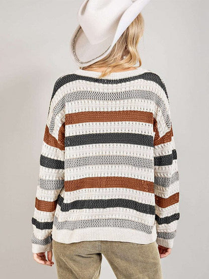 Lazy Style Acrylic and Cotton Striped Sweater in Wool Blend