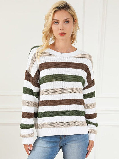 Lazy Style Acrylic and Cotton Striped Sweater in Wool Blend
