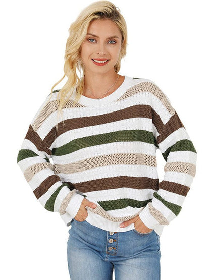 Lazy Style Acrylic and Cotton Striped Sweater in Wool Blend