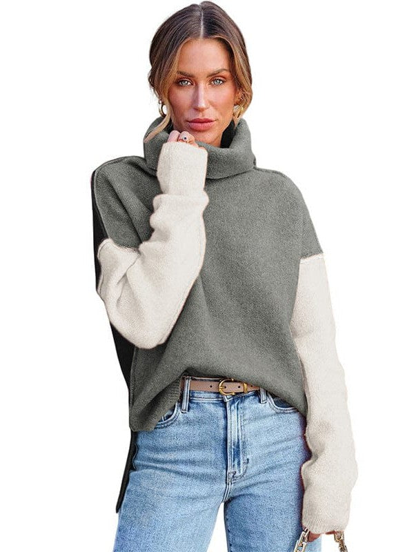 Lazy Turtle Collar Sweater in Contrast Colors for Women