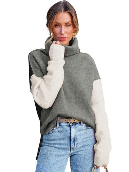 Lazy Turtle Collar Sweater in Contrast Colors for Women