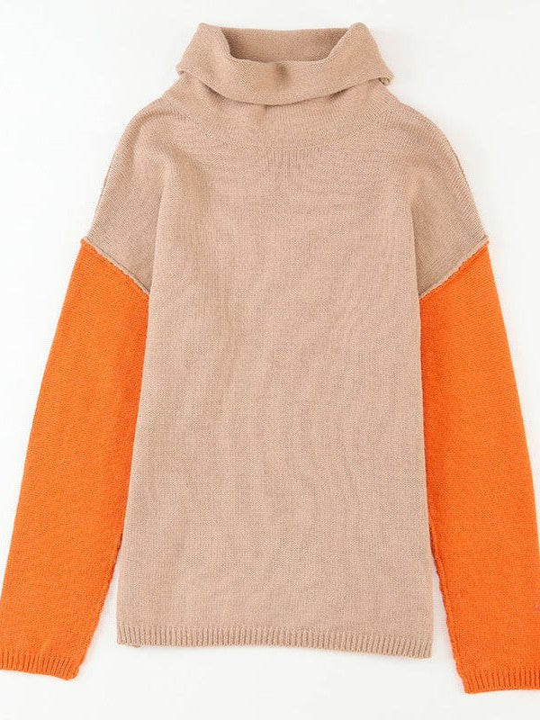 Lazy Turtle Collar Sweater in Contrast Colors for Women