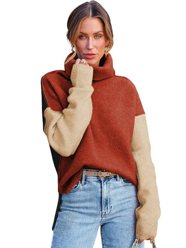 Lazy Turtle Collar Sweater in Contrast Colors for Women