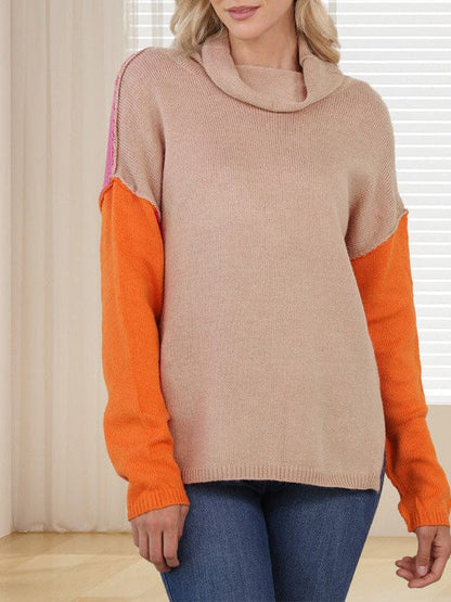 Lazy Turtle Collar Sweater in Contrast Colors for Women
