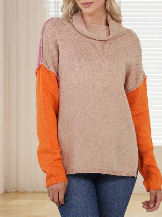 Lazy Turtle Collar Sweater in Contrast Colors for Women