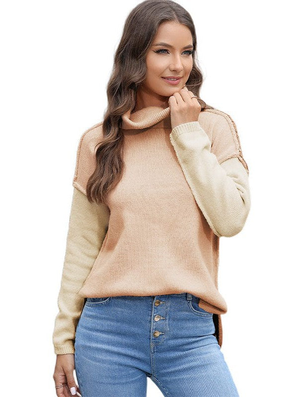 Lazy Turtle Collar Sweater in Contrast Colors for Women