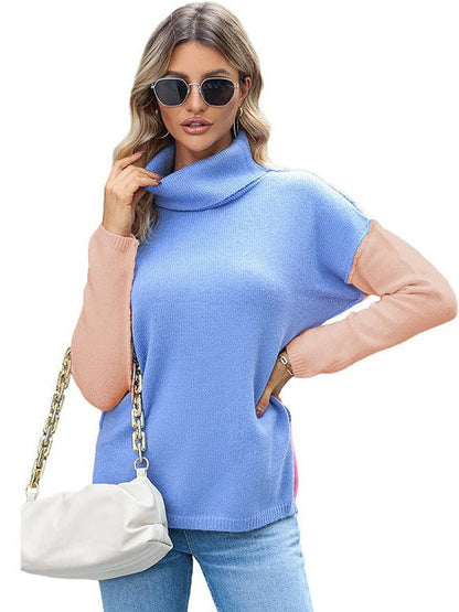 Lazy Turtle Collar Sweater in Contrast Colors for Women