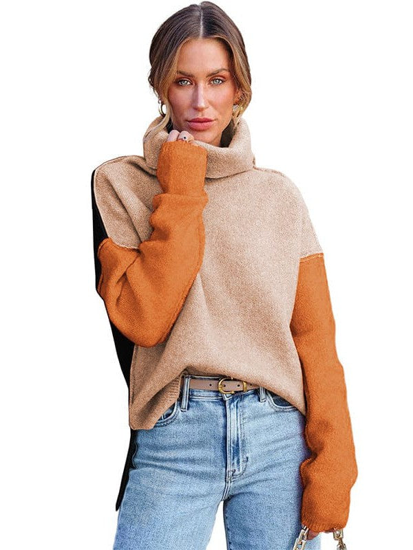 Lazy Turtle Collar Sweater in Contrast Colors for Women