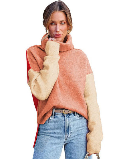 Lazy Turtle Collar Sweater in Contrast Colors for Women