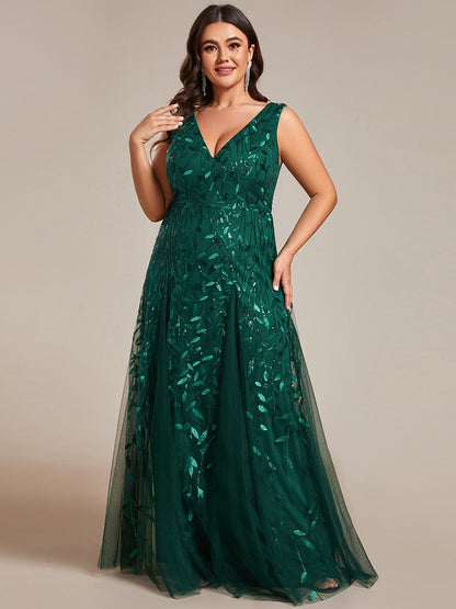 Leaf Sequin Plus Size A-Line Evening Gown for Women