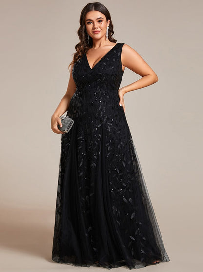 Leaf Sequin Plus Size A-Line Evening Gown for Women