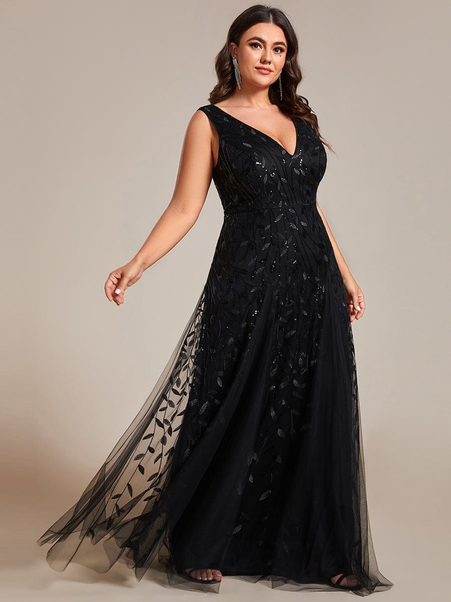 Leaf Sequin Plus Size A-Line Evening Gown for Women