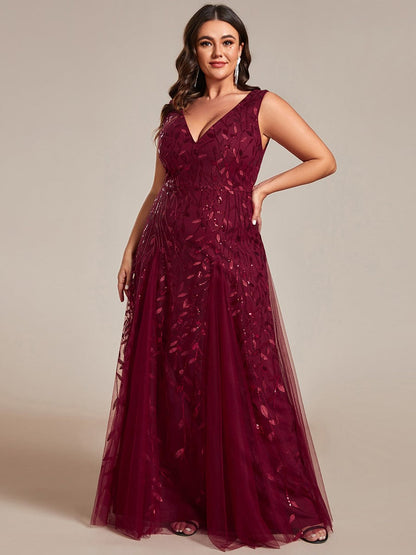 Leaf Sequin Plus Size A-Line Evening Gown for Women