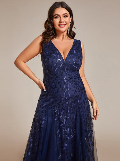 Leaf Sequin Plus Size A-Line Evening Gown for Women