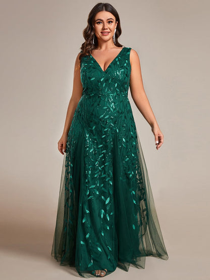 Leaf Sequin Plus Size A-Line Evening Gown for Women