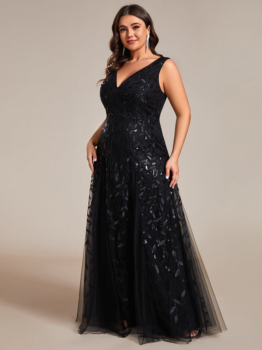 Leaf Sequin Plus Size A-Line Evening Gown for Women